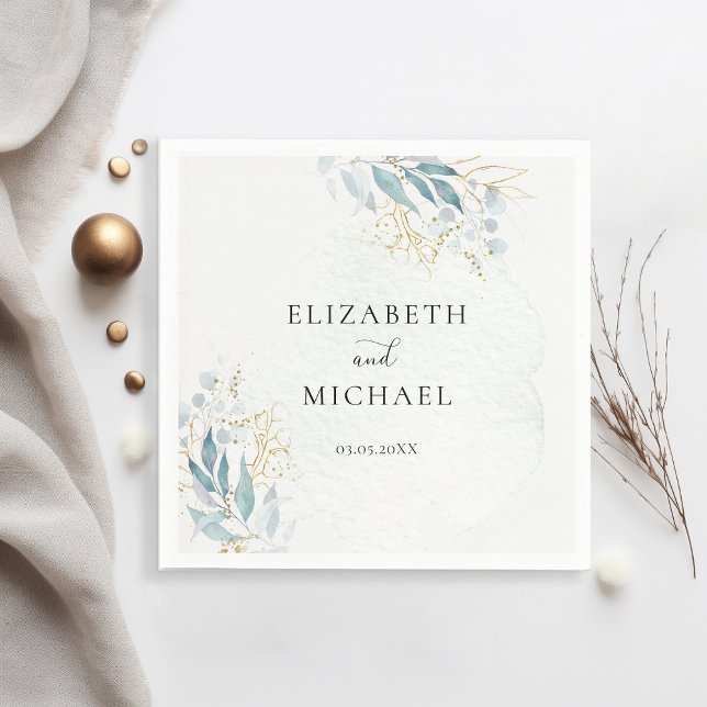Blue Gold( Imitate ) Watercolor Wedding Collection Napkin (Creator Uploaded)