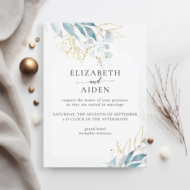 Blue Gold (Imitate) White Wedding Collection Invitation (Creator Uploaded)