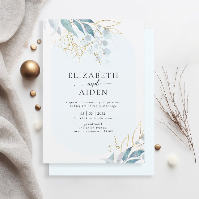 Blue Gold (Imitate) White Wedding Collection  Invitation (Creator Uploaded)