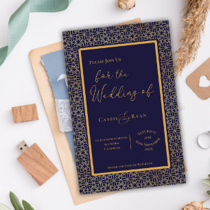 Blue Gold  Intricate Design Wedding Invitation