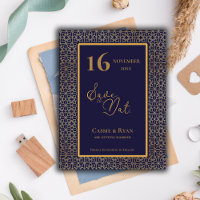 Blue Gold  Intricate Design Wedding Save the Date