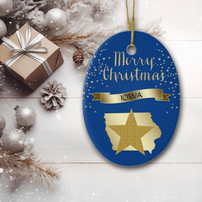 Blue Gold Iowa Star Ceramic Tree Decoration (Creator Uploaded)