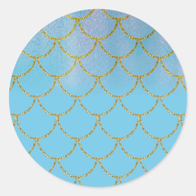 Blue & Gold Iridescent Shimmer Mermaid Party Classic Round Sticker (Front)