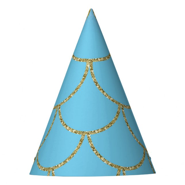 Blue & Gold Iridescent Shimmer Mermaid Party Hat (Front)