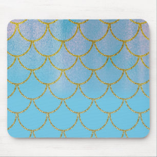 Blue & Gold Iridescent Shimmer Mermaid Scales Mouse Pad