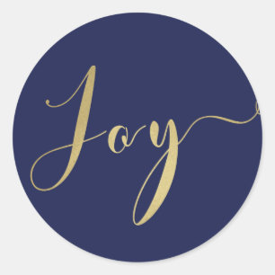 Blue & Gold JOY Holiday New Years Christmas Classic Round Sticker