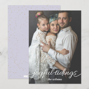 Blue Gold Joyful Tidings Script Custom Photo  Holiday Card