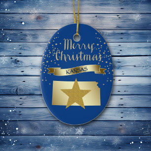 Blue Gold Kansas Star Ceramic Tree Decoration