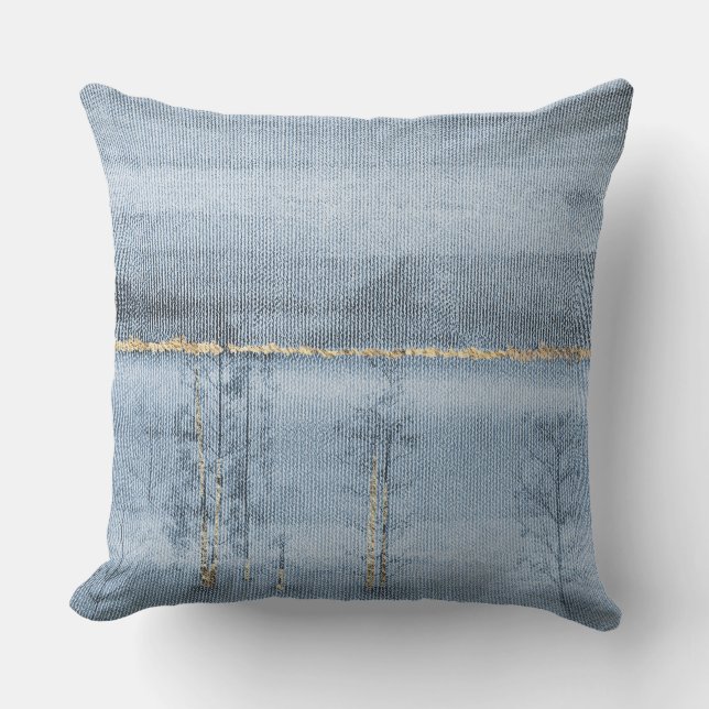 Blue Gold Landscape Fabric Texture Pillow (Front)
