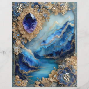 Blue Gold Landscape Junk Journal Scrapbook Paper