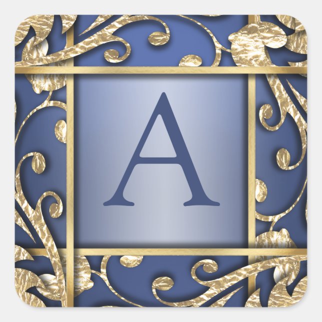 Blue Gold Lattice Monogram Envelope Seal (Front)