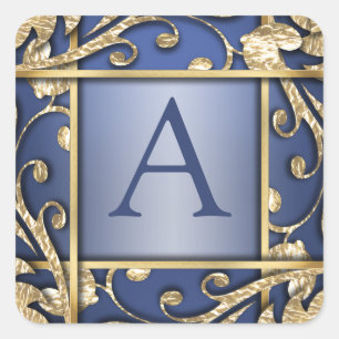Blue Gold Lattice Monogram Envelope Seal