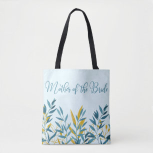 Blue Gold Leaf Mother of Bride Wedding Gift Tote Bag
