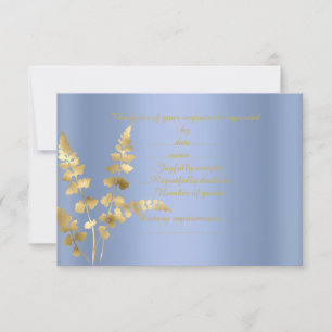 Blue gold leaf response card elegant semi gloss