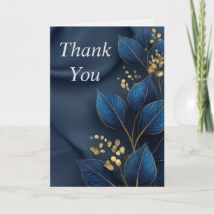 Blue & Gold Leaves on Navy Blue Thank You Card