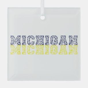 Blue & Gold Leopard Print Michigan Glass Tree Decoration