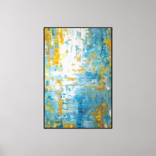 Blue & Gold Lightning Vein Abstract Canvas Print