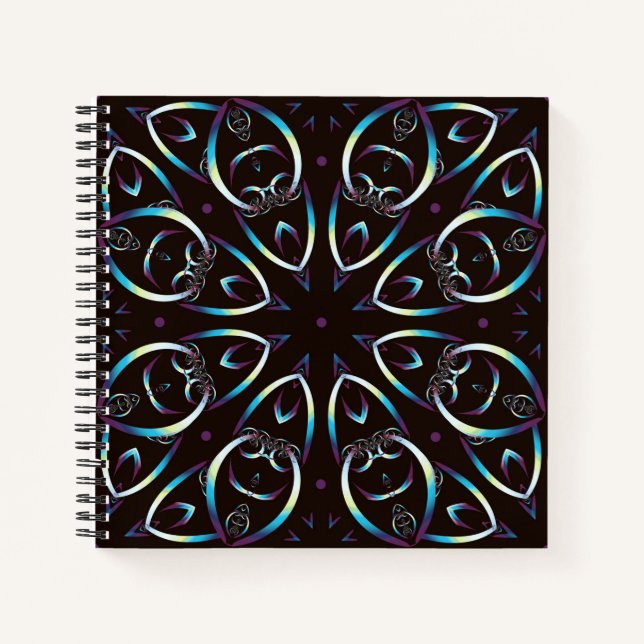 Blue Gold Lilac Glow Mandala Pattern Notebook (Front)