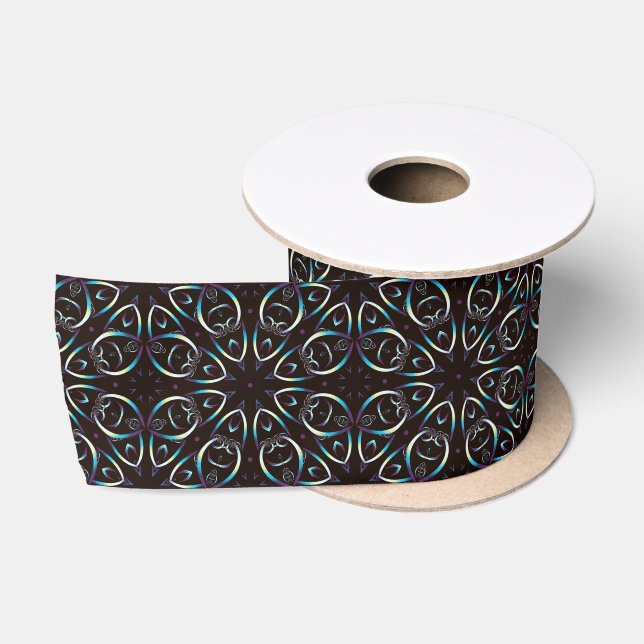 Blue Gold Lilac Glow Mandala Pattern Satin Ribbon (Spool)