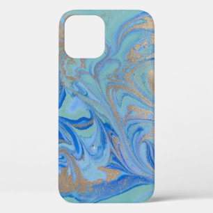 Blue Gold Liquid Watercolor Texture iPhone 12 Case