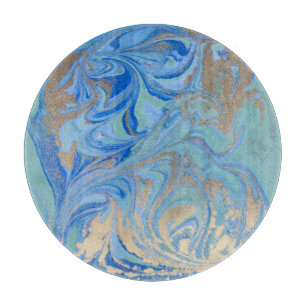 Blue Gold Liquid Watercolor Texture Cutting Board
