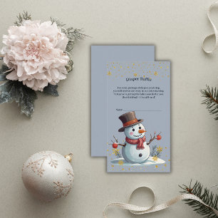 Blue & Gold Little Snowflakes Snowman Baby Shower Enclosure Card