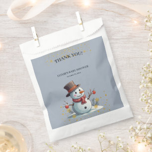 Blue & Gold Little Snowflakes Snowman Baby Shower Favour Bags