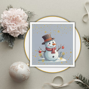 Blue & Gold Little Snowflakes Snowman Baby Shower Napkin