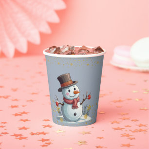 Blue & Gold Little Snowflakes Snowman Baby Shower Paper Cups