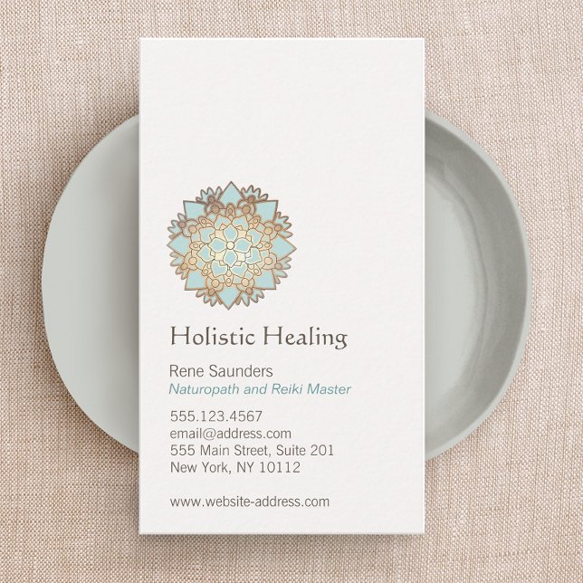 Blue Gold Lotus Holistic and Natural Health Business Card (Creator Uploaded)