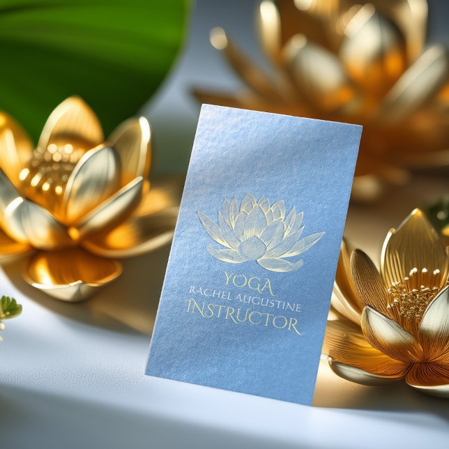 Blue Gold Lotus Yoga Meditation Reiki Instructor Business Card (Creator Uploaded)
