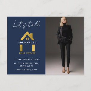 Blue Gold Luxury Photo Real Estate House Logo Postcard