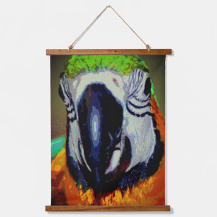 Blue Gold Macaw Parrot Face Abstract Art  Hanging Tapestry