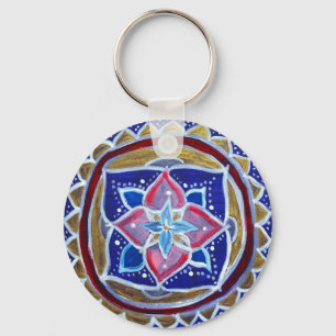Blue Gold Mandala 5.7 cm Basic Button Key Ring