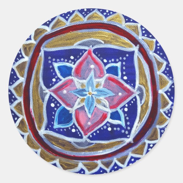 Blue Gold Mandala Classic Round Sticker, Glossy Sticker (Front)