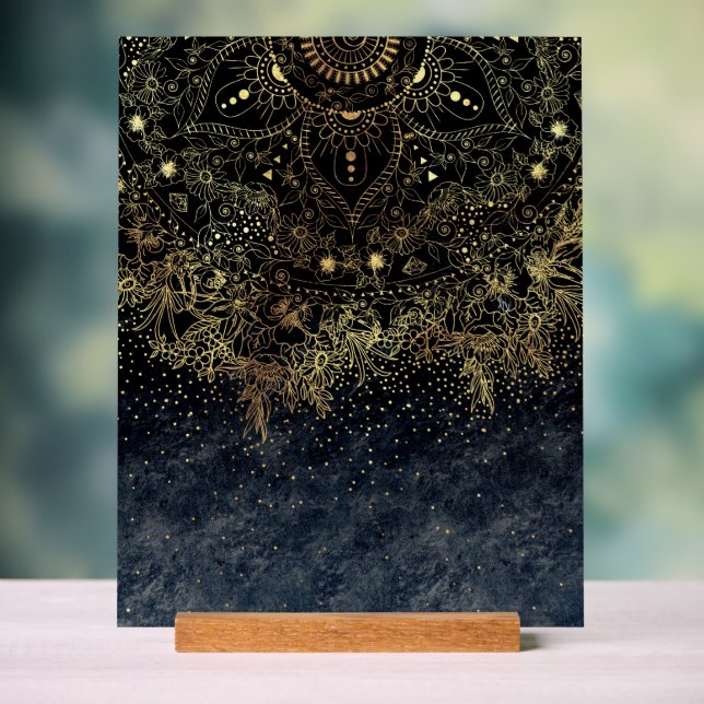 Blue Gold Mandala Floral Acrylic Sign (Neutral)