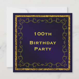 Blue & Gold Man's Double Sided 100th Birthday Invitation