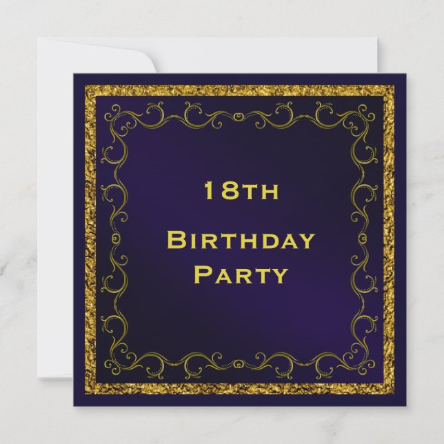 Blue & Gold Man's Double Sided 18th Birthday Invitation (Front)
