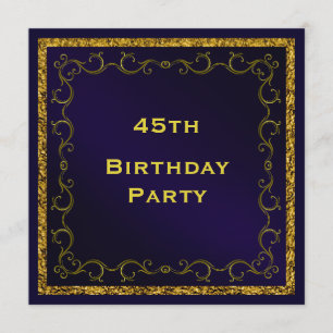 Blue & Gold Man's Double Sided 45th Birthday Invitation