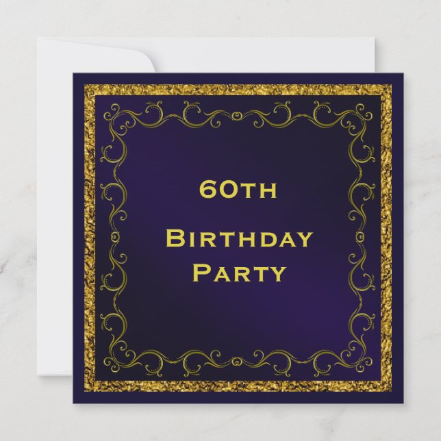 Blue & Gold Man's Double Sided 60th Birthday Invitation (Front)