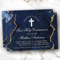 Blue Gold Marble Agate Geode First Communion