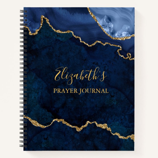 Blue Gold Marble Agate Geode Prayer Journal (Front)
