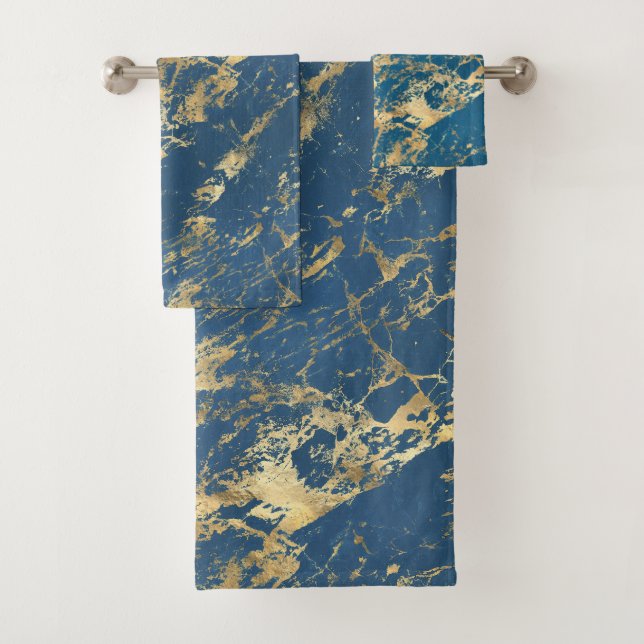 Blue Gold Marble Bath Towel Set (Insitu)