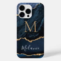 Blue Gold Marble Custom Name Letter iPhone Case