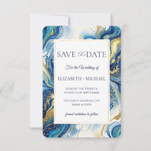 Blue Gold Marble Elegant Wedding Save the Date