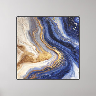 Blue Gold Marble Flow – Abstract Fluid Wall Art