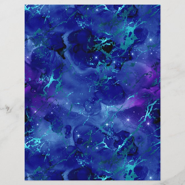 Blue & Gold Marble Galaxy Scrapbook Paper Sheet (Back)
