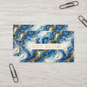 Blue Gold Marble Luxury Watercolor Fluid Pattern Business Card