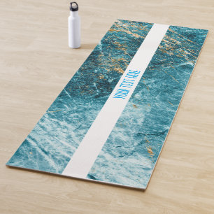 Blue Gold Marble Textured Yoga Mat