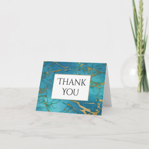 Blue Gold Marble Thank You Card